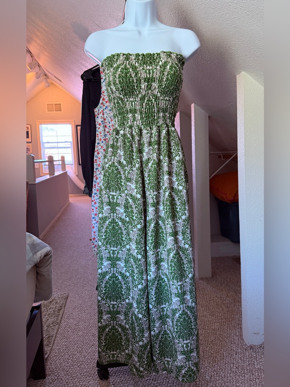 Green Smocked Strapless Maxi Dress - Elegant Printed Summer Dress